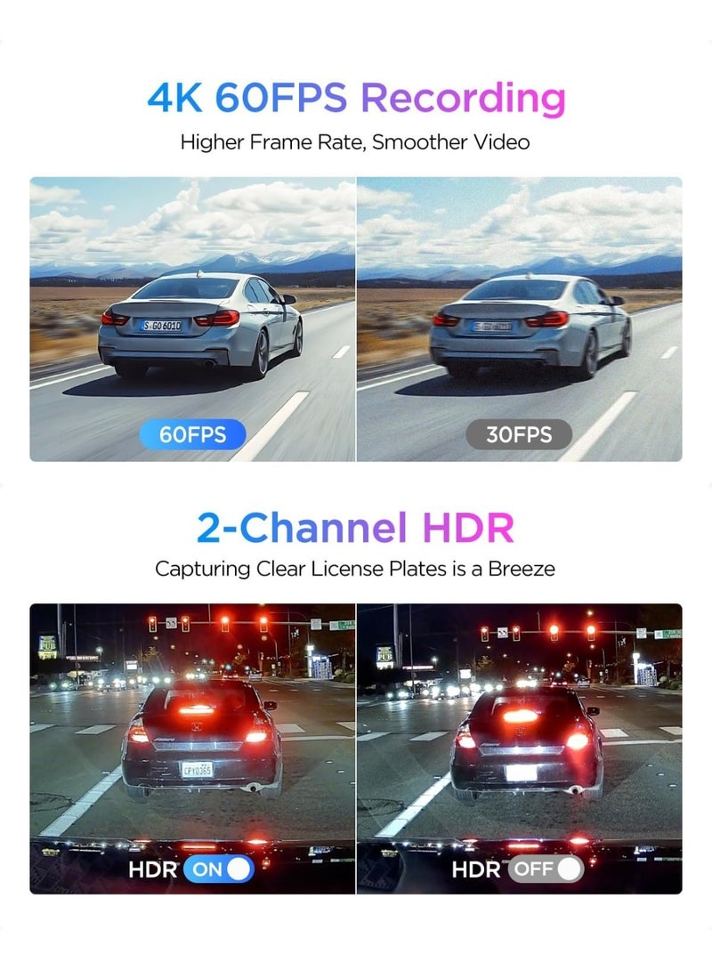 Viofo A329S 2CH 4K Dash Camera for Car with GPS – Front & Rear Car Dash Cam, Sony Sensor, Wi-Fi 6, 24/7 Parking Mode, Car Dash Camera / Dashcam - Image 4
